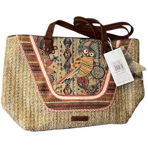 Sakroots “Wild At Heart” Owl Straw Tote Bag